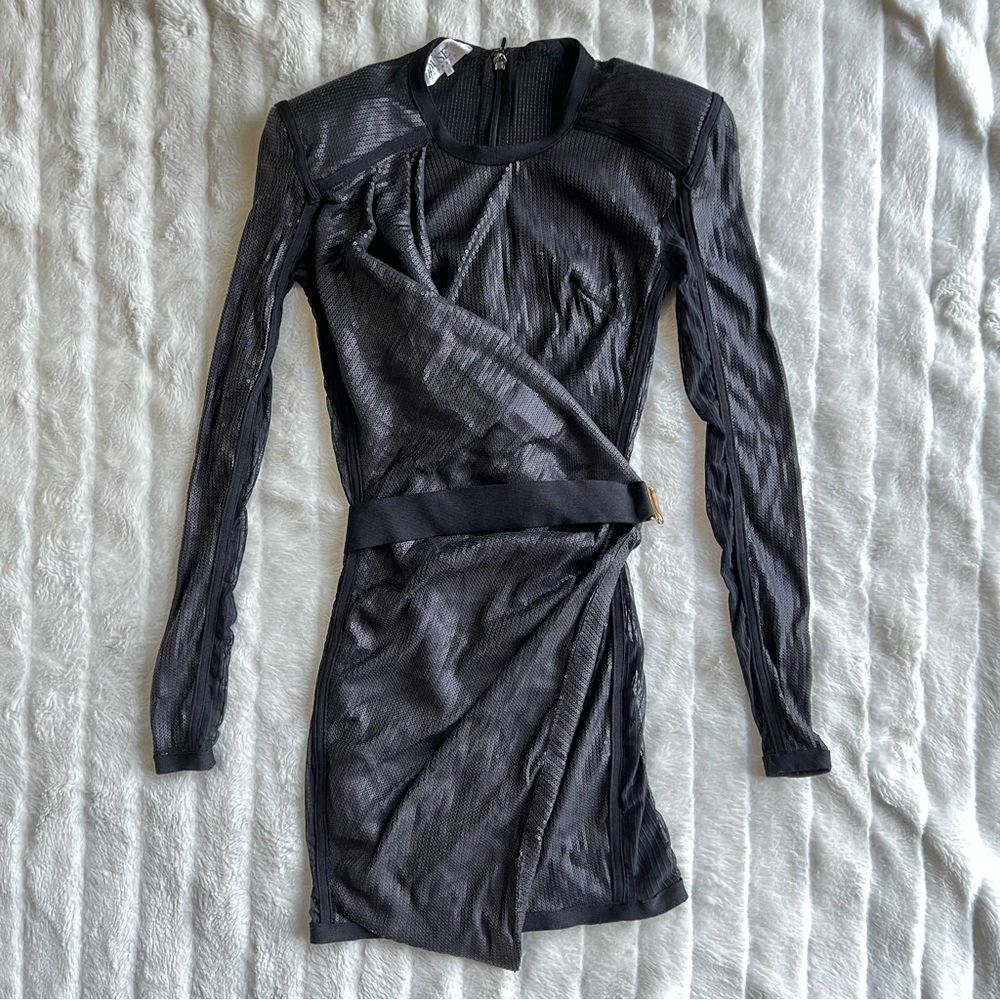 HOUSE OF CB Viktoria black matte sequin draped mini bodycon dress - Picture 8 of 16